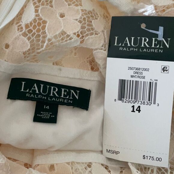 RALPH LAUREN NWT FLORAL LACE DRESS WHITE/ROSE SIZE 14 - Picture 8 of 8
